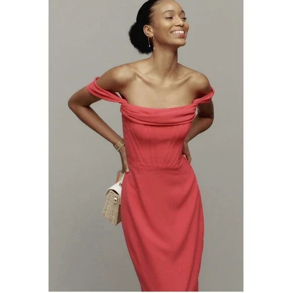 white christmas dresses Olive Corset Satin Off Shoulder Midi Dress – The FEO Collection main image 1